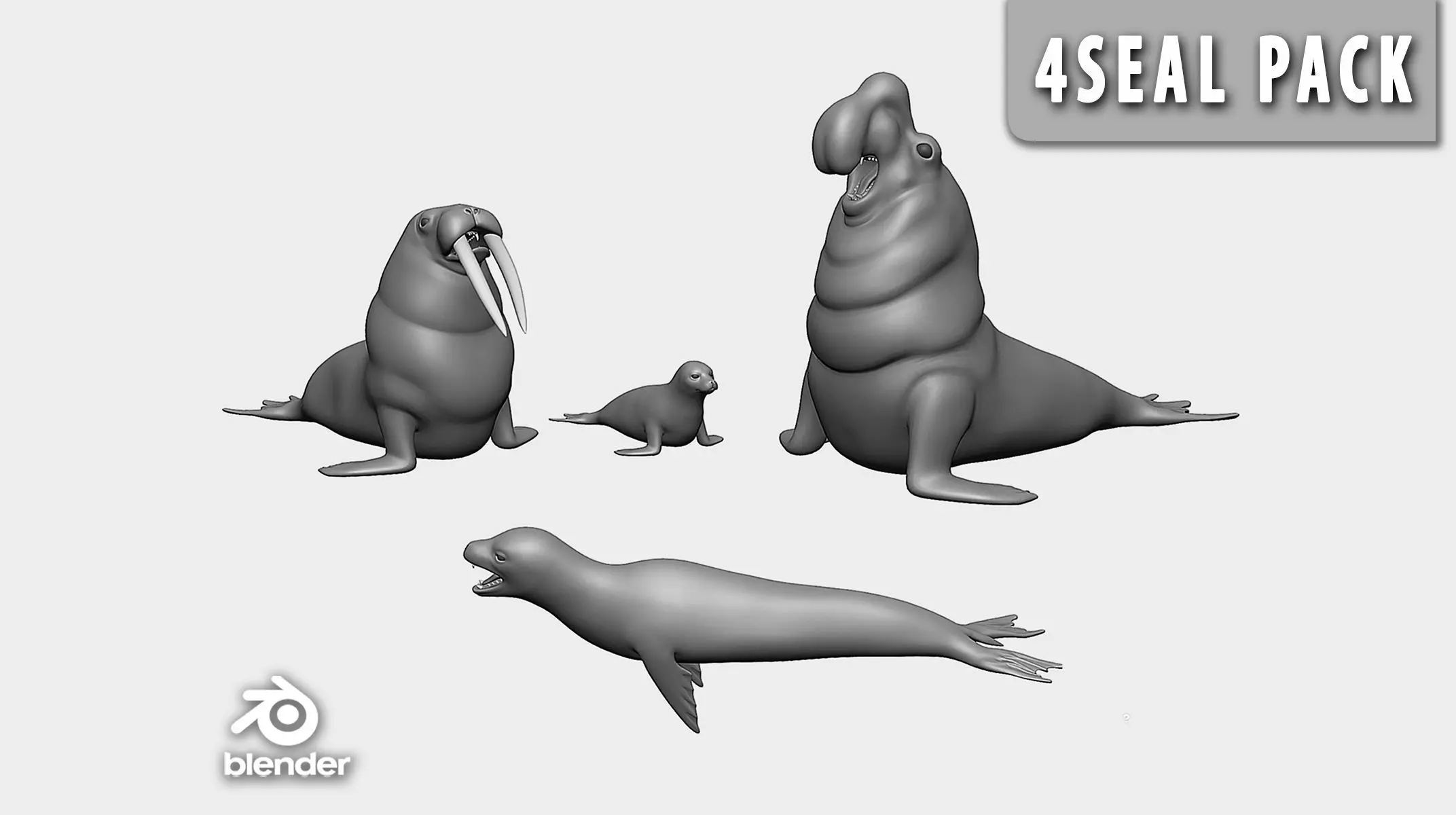 4Seal Pack  Low-poly 3D model_0