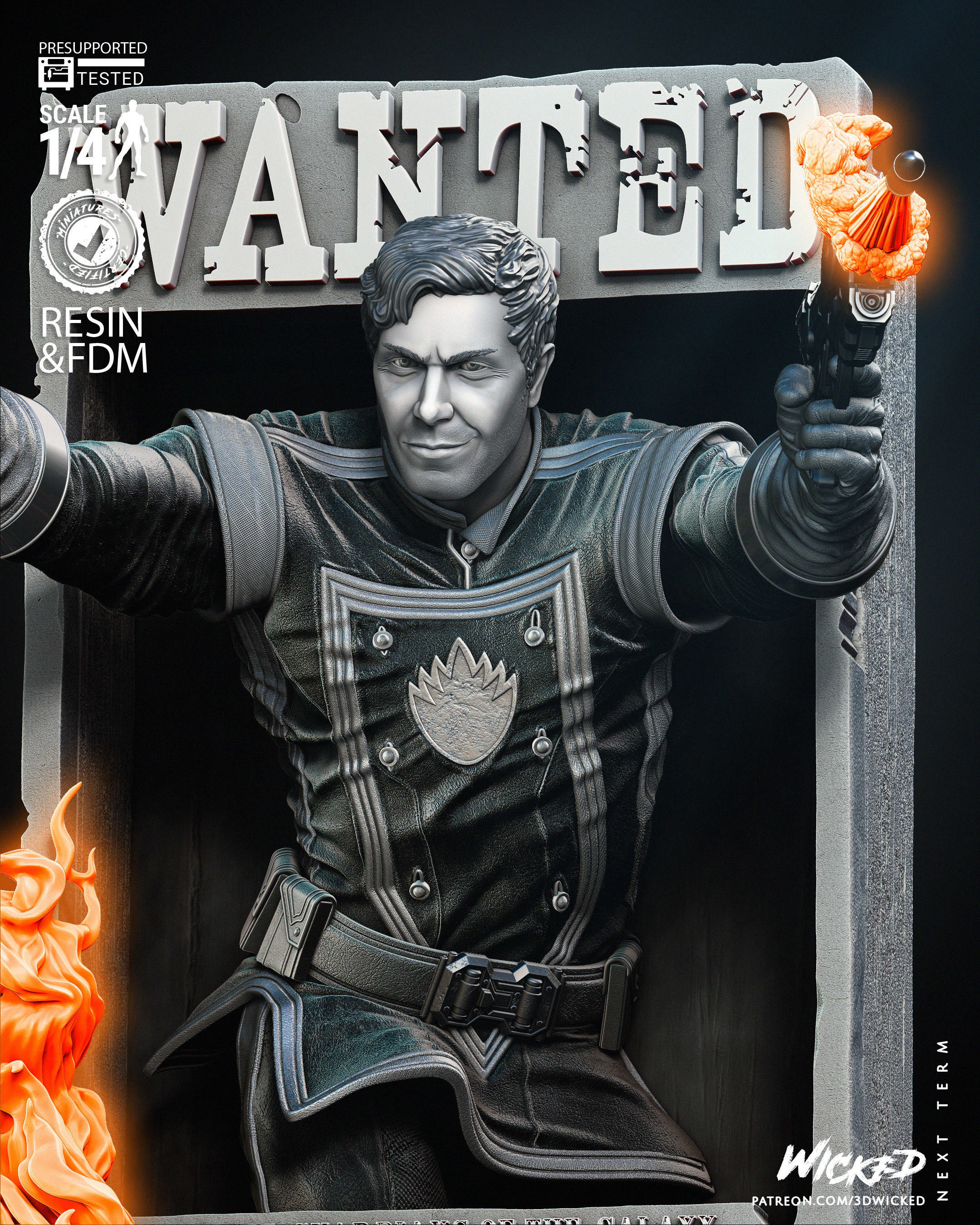 Wicked Marvel Star Lord Bust Poster 3D print model_38