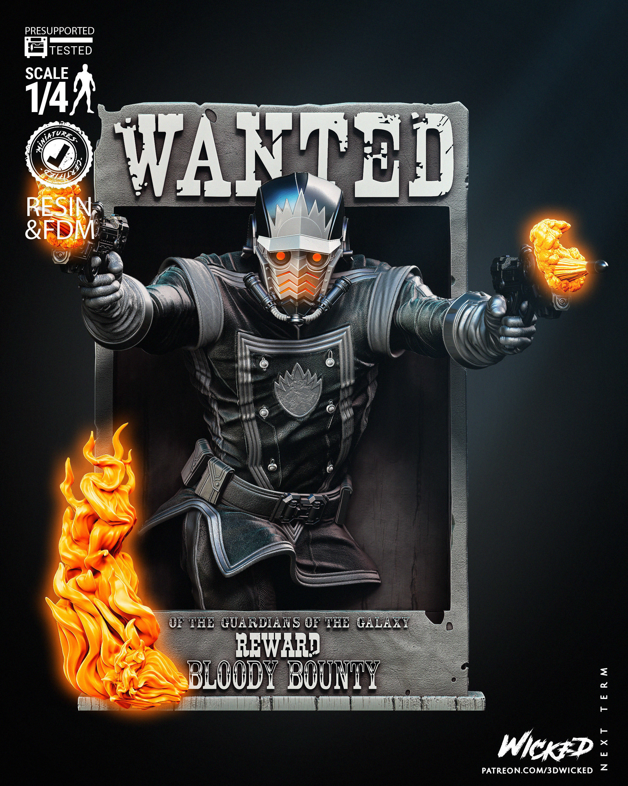 Wicked Marvel Star Lord Bust Poster 3D print model_34