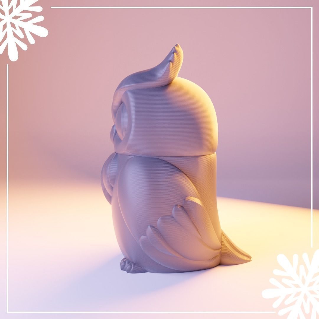 Winter Owl Jar- print in place- free supports Free 3D print model_2