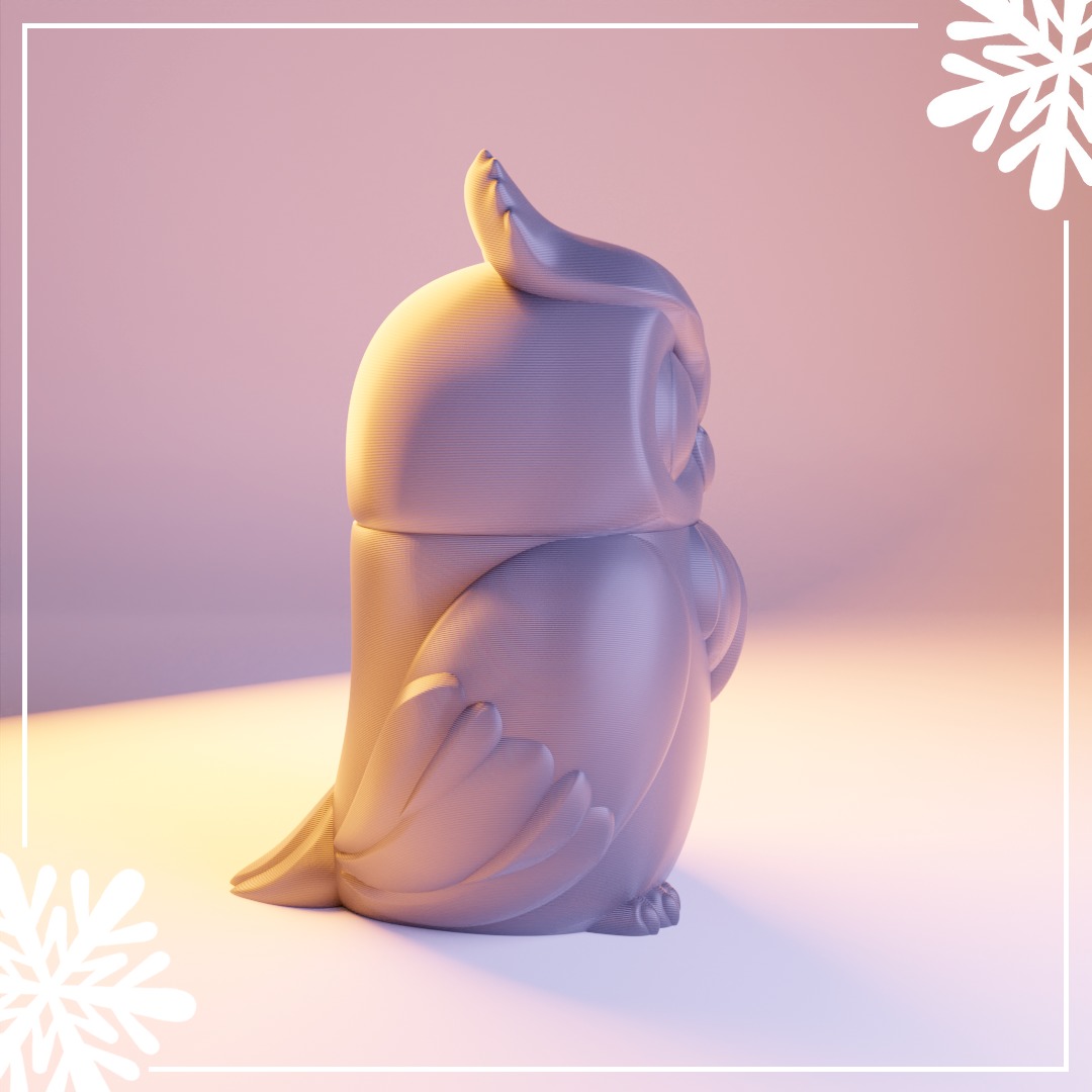 Winter Owl Jar- print in place- free supports Free 3D print model_3