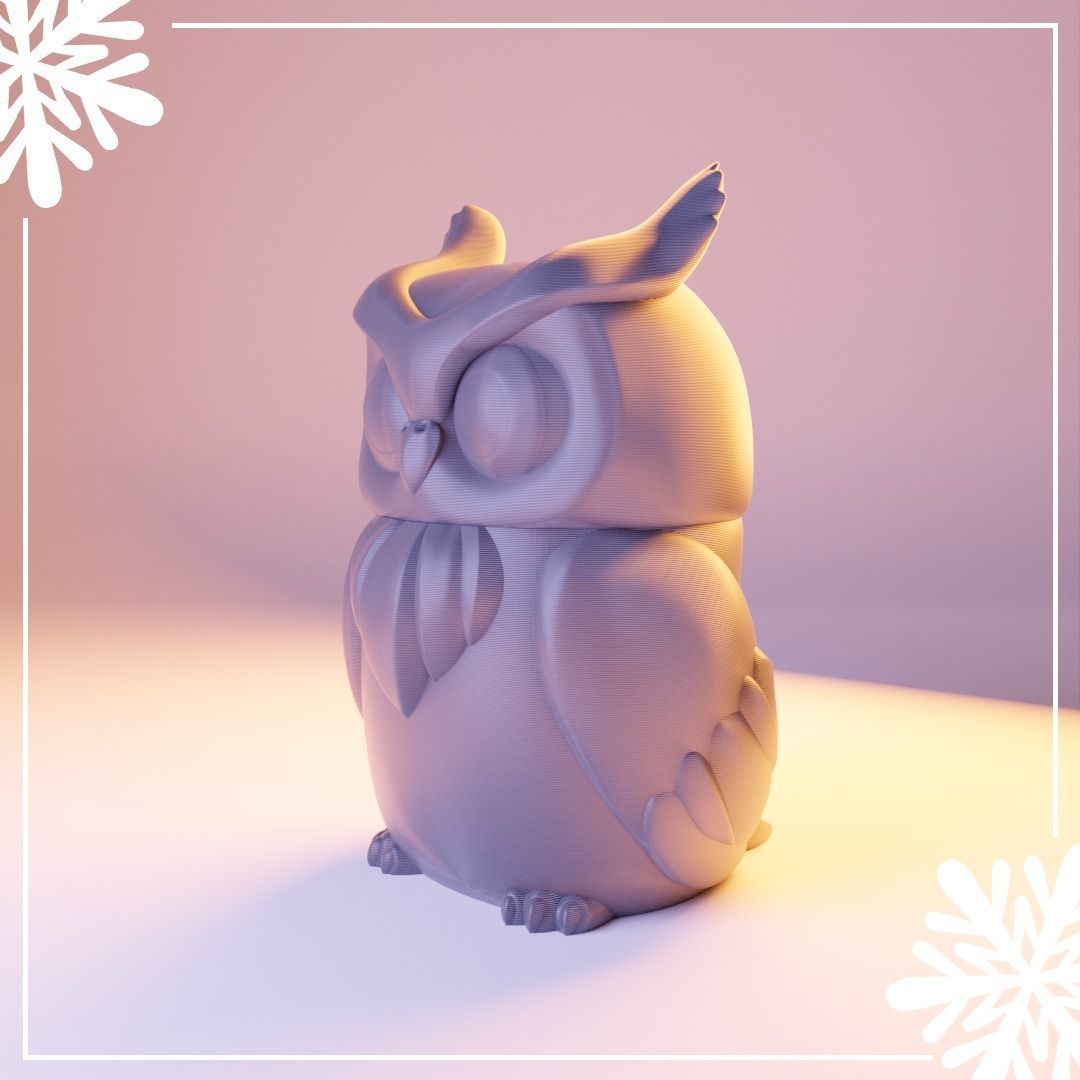 Winter Owl Jar- print in place- free supports Free 3D print model_1