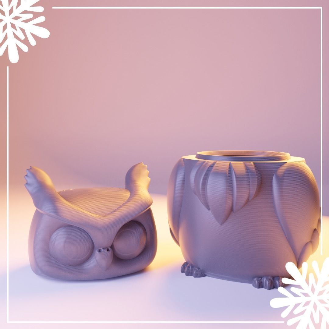 Winter Owl Jar- print in place- free supports Free 3D print model_4