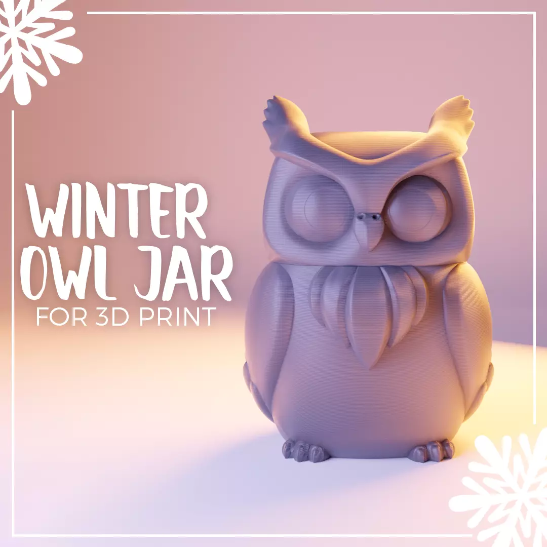 Winter Owl Jar- print in place- free supports Free 3D print model_0
