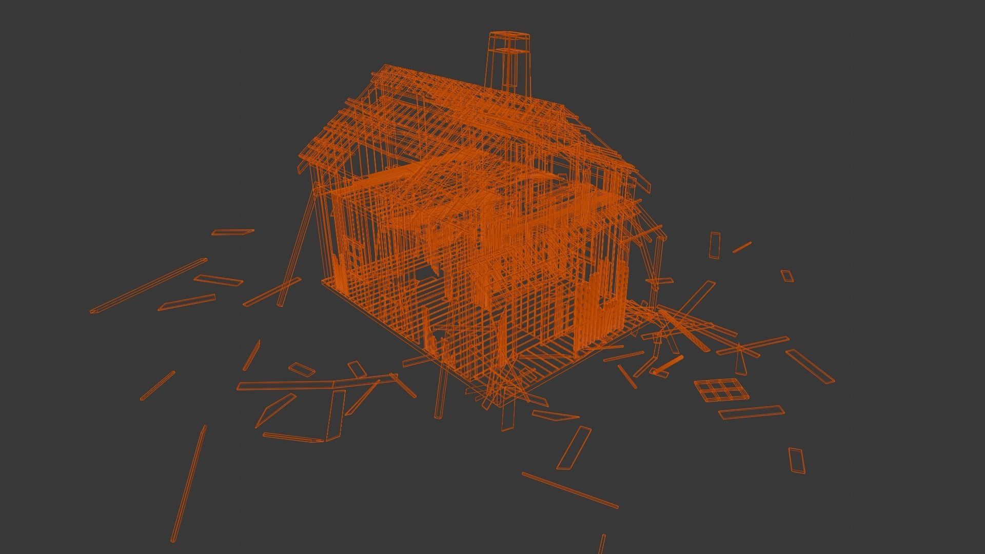 Broken Wooden House Low-poly 3D model_10