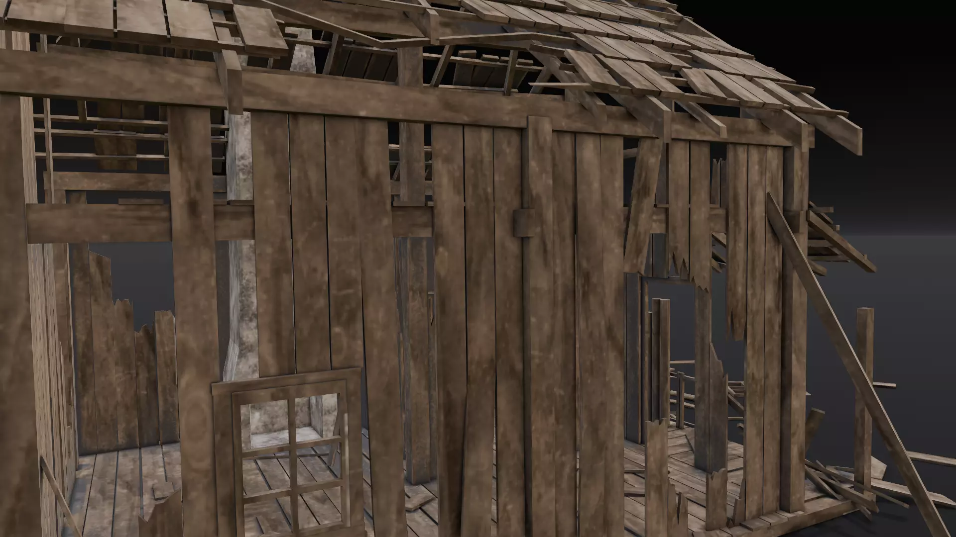 Broken Wooden House Low-poly 3D model_0