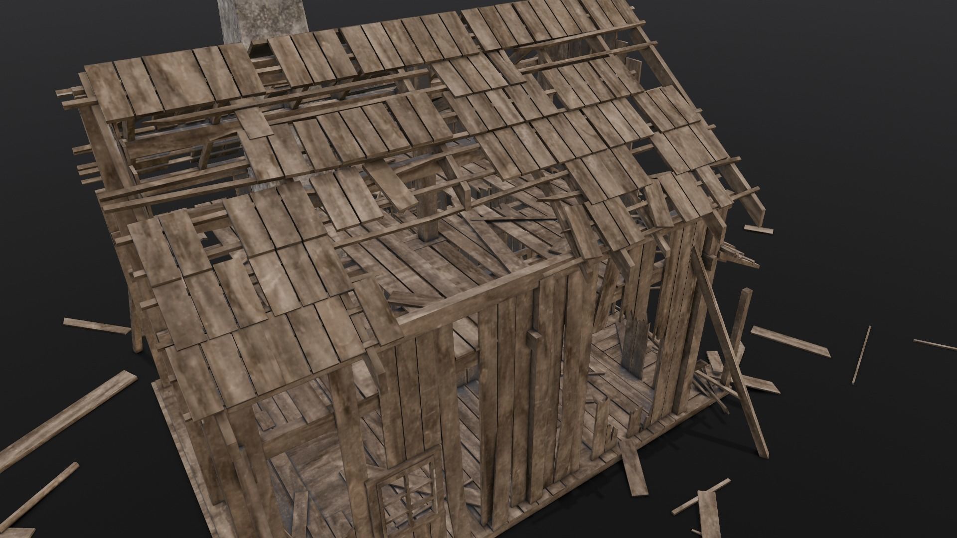 Broken Wooden House Low-poly 3D model_3