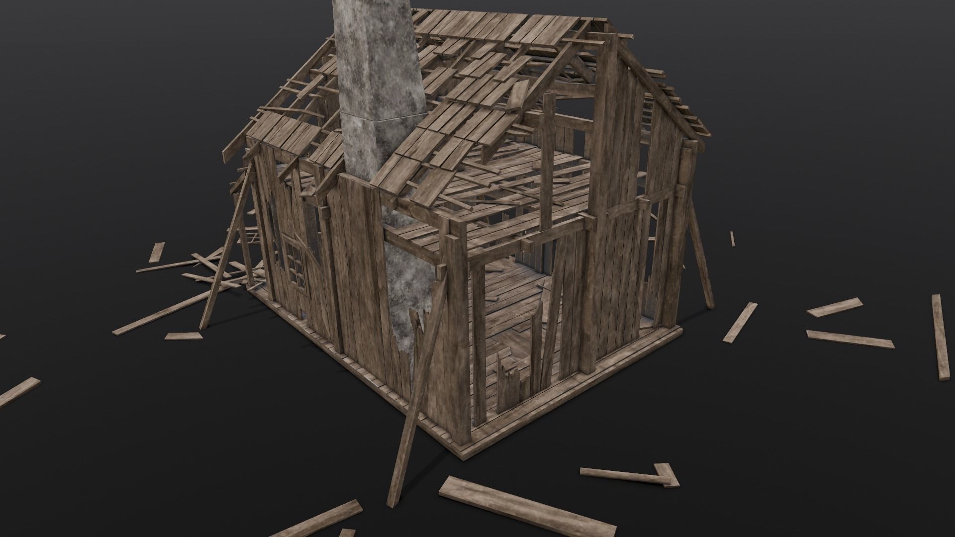 Broken Wooden House Low-poly 3D model_15