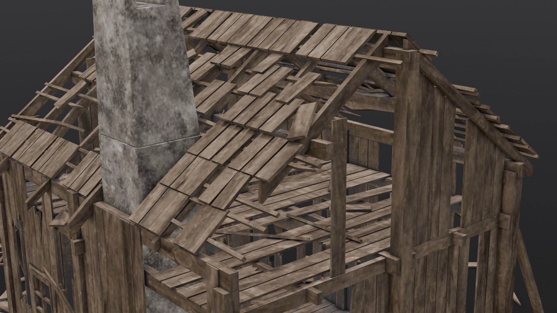 Broken Wooden House Low-poly 3D model_16