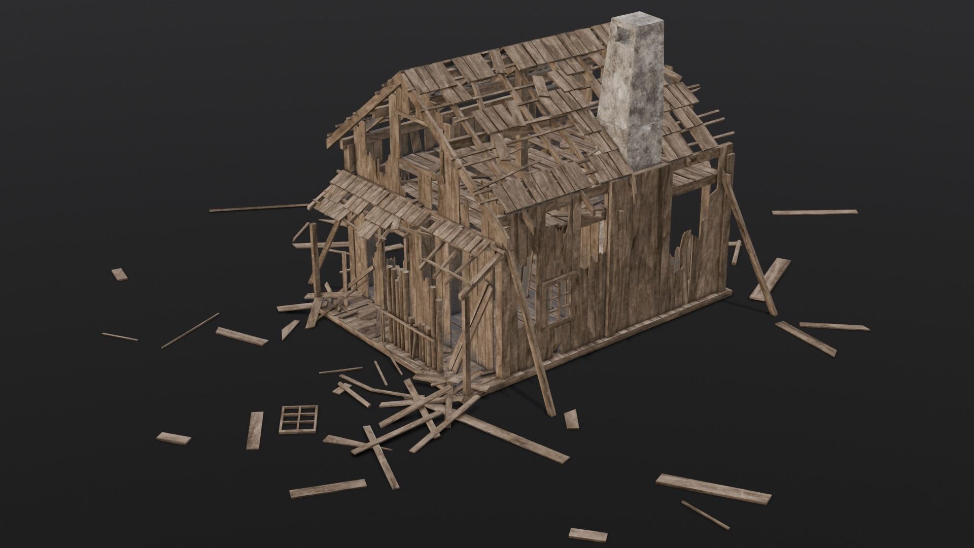 Broken Wooden House Low-poly 3D model_14