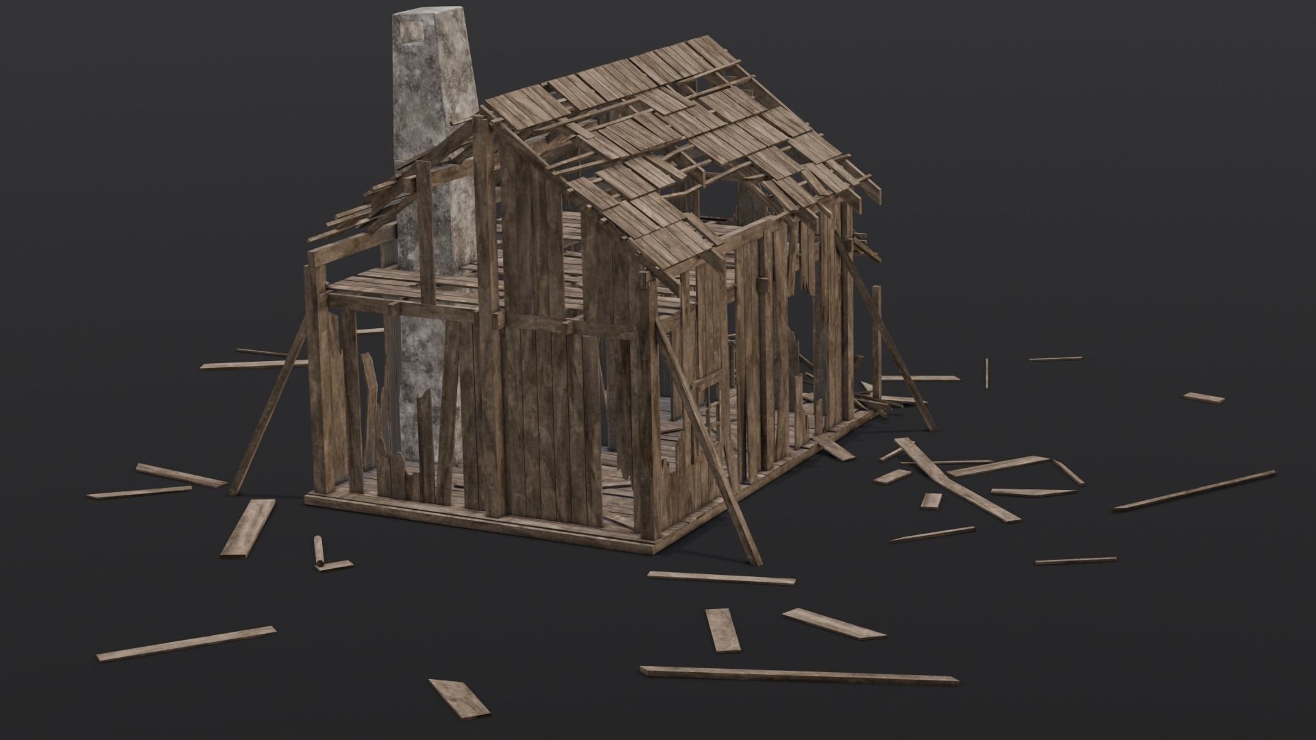 Broken Wooden House Low-poly 3D model_18