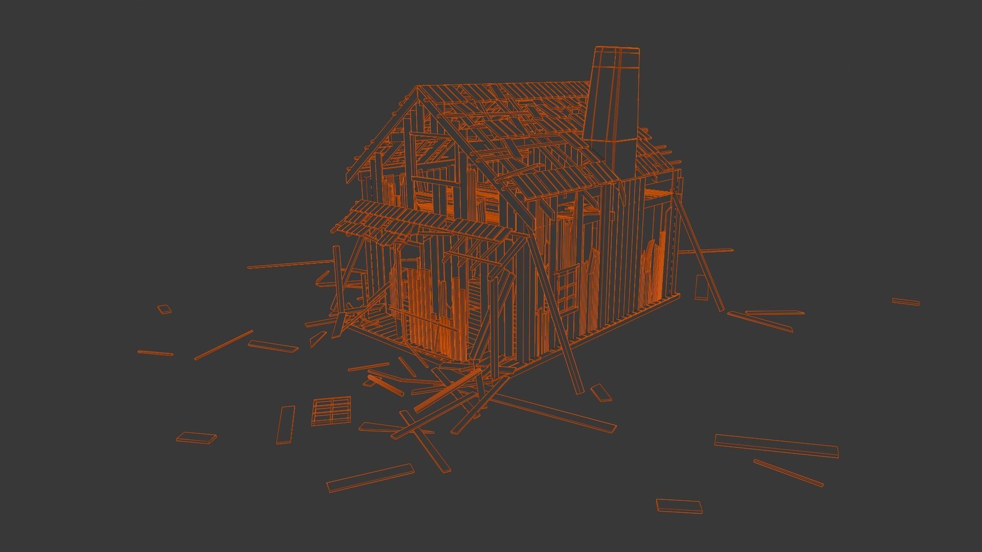 Broken Wooden House Low-poly 3D model_9