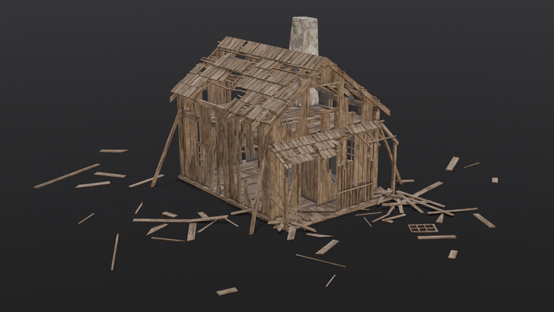 Broken Wooden House Low-poly 3D model_13