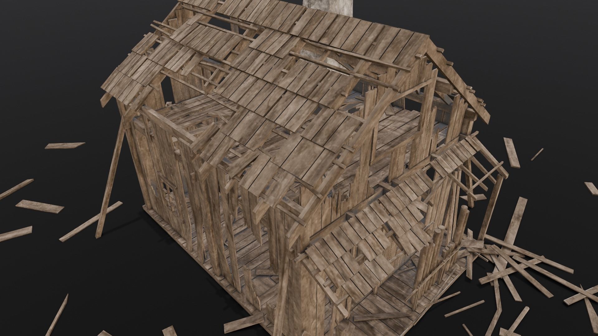 Broken Wooden House Low-poly 3D model_4