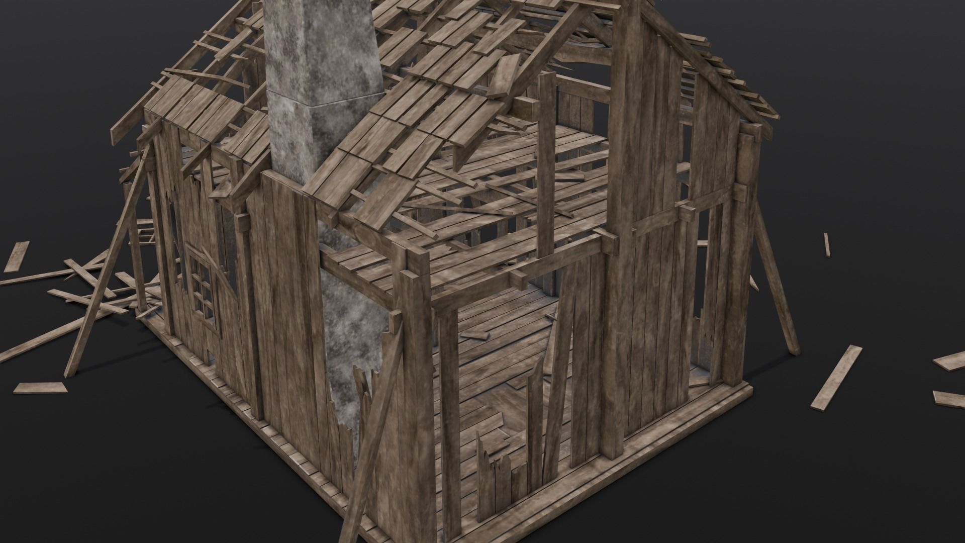 Broken Wooden House Low-poly 3D model_17