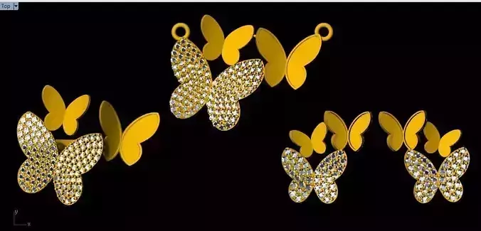 Butterfly pendant Ring and Earrings Set 3dm file