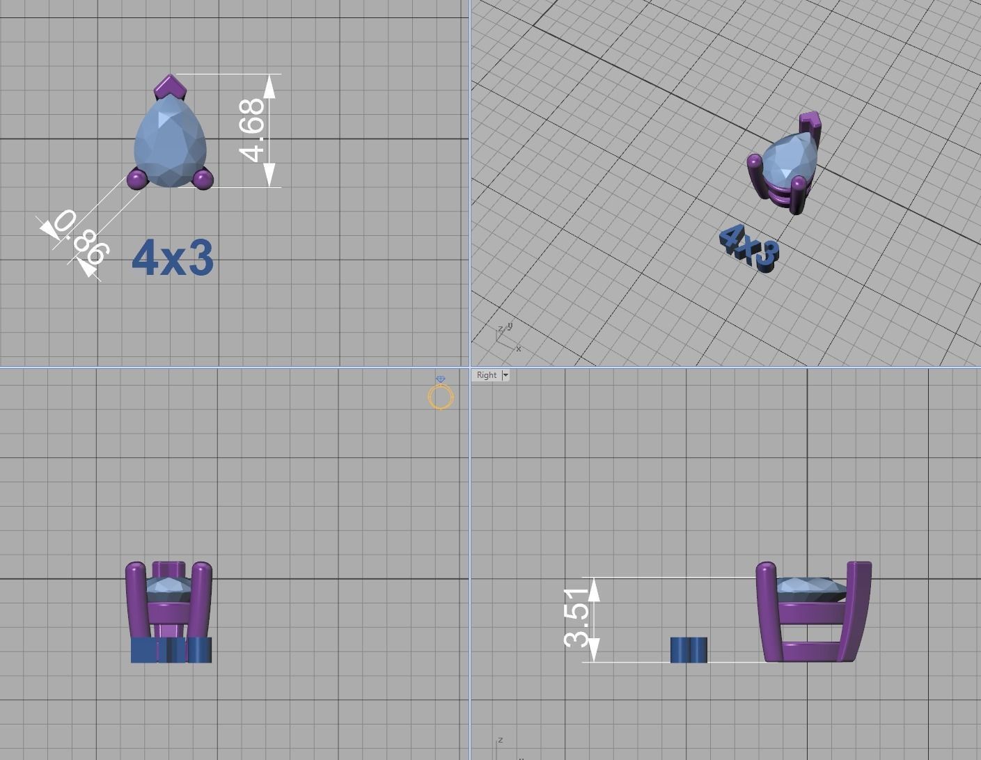 Pear Cut Gems 3prong Heads 8x5 7x5 6x4 5x3 4x3 Collection 3D print model_9