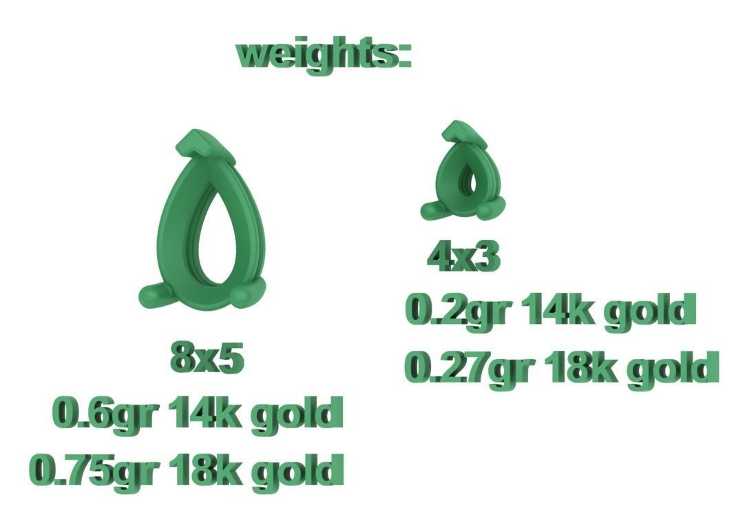 Pear Cut Gems 3prong Heads 8x5 7x5 6x4 5x3 4x3 Collection 3D print model_8