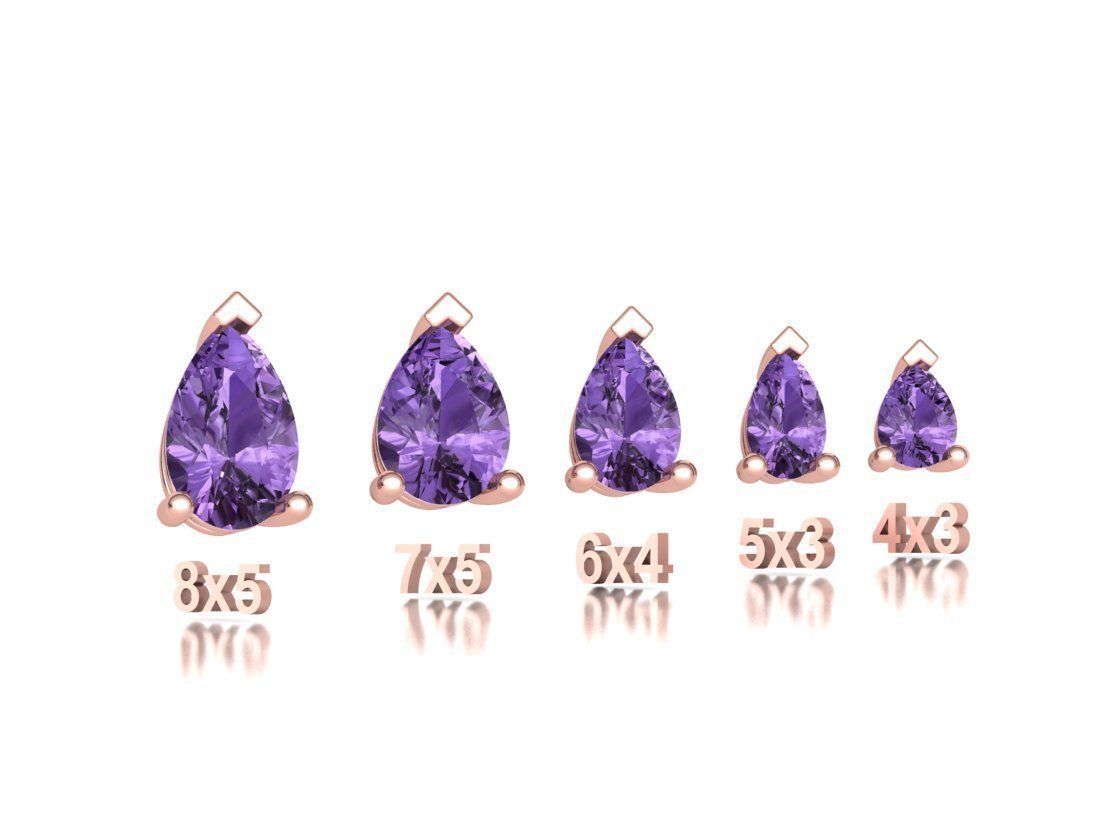 Pear Cut Gems 3prong Heads 8x5 7x5 6x4 5x3 4x3 Collection 3D print model_1