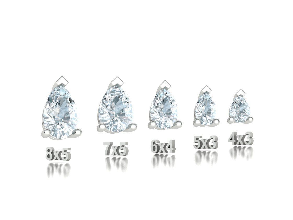 Pear Cut Gems 3prong Heads 8x5 7x5 6x4 5x3 4x3 Collection 3D print model_4