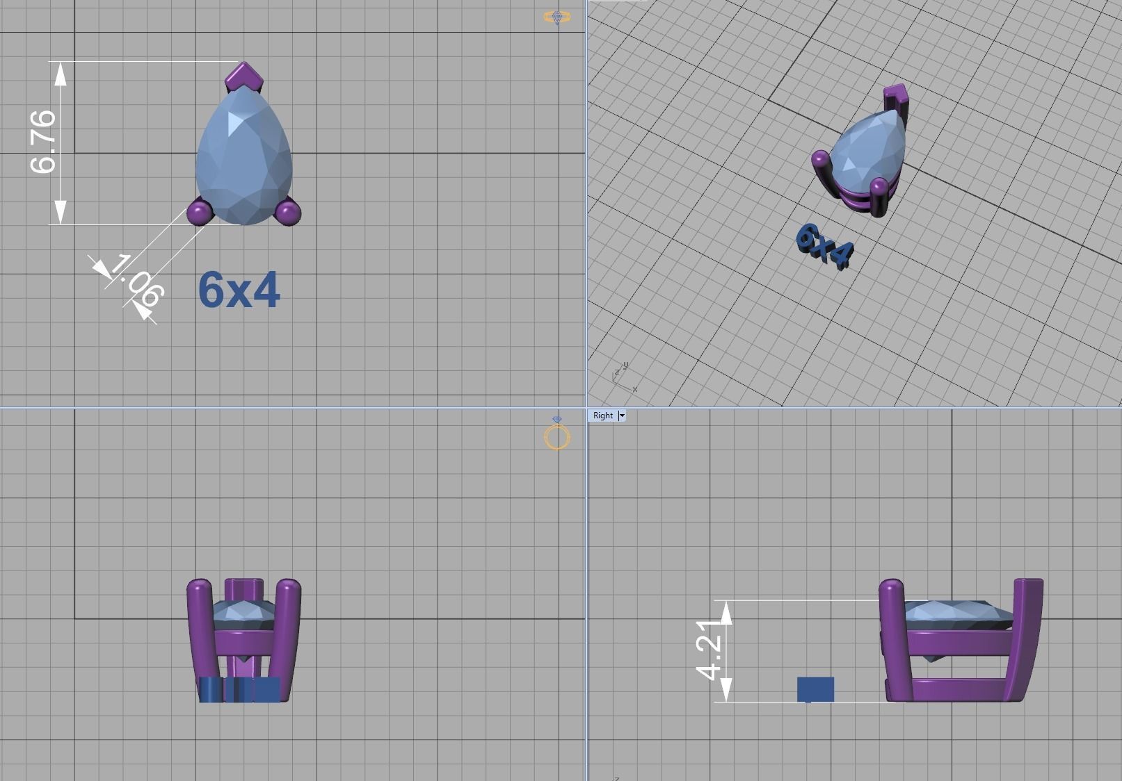 Pear Cut Gems 3prong Heads 8x5 7x5 6x4 5x3 4x3 Collection 3D print model_11