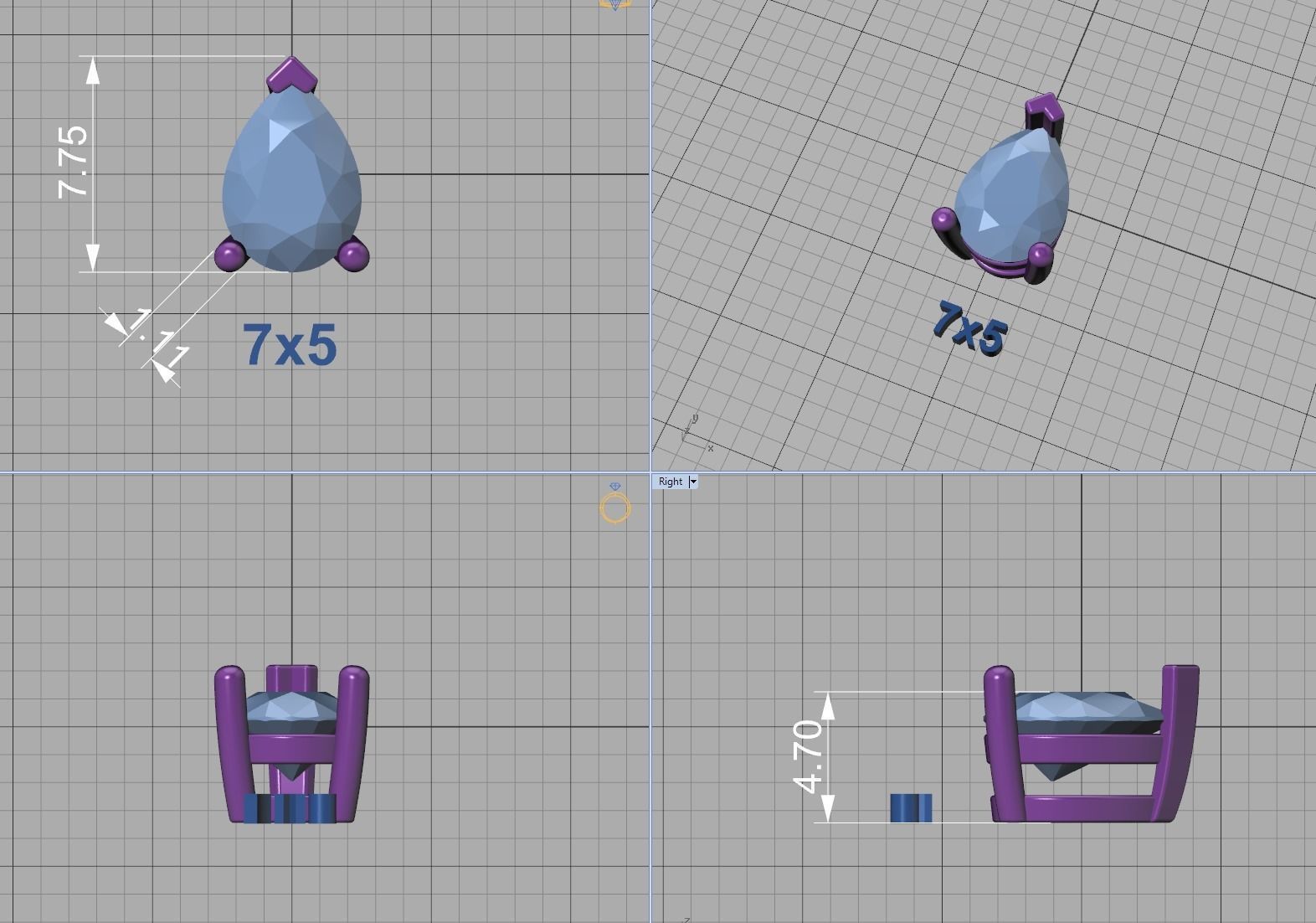 Pear Cut Gems 3prong Heads 8x5 7x5 6x4 5x3 4x3 Collection 3D print model_12