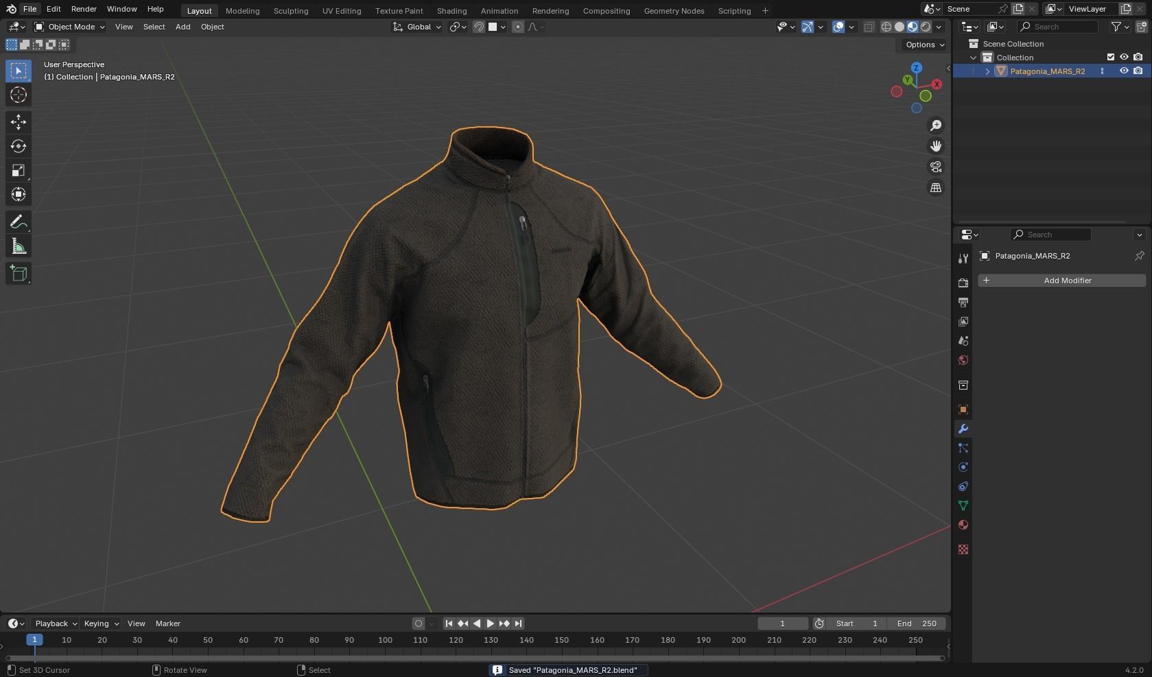 3D model PATAGONIA MARS R2 Grid Fleece Jacket VR / AR / low-poly 