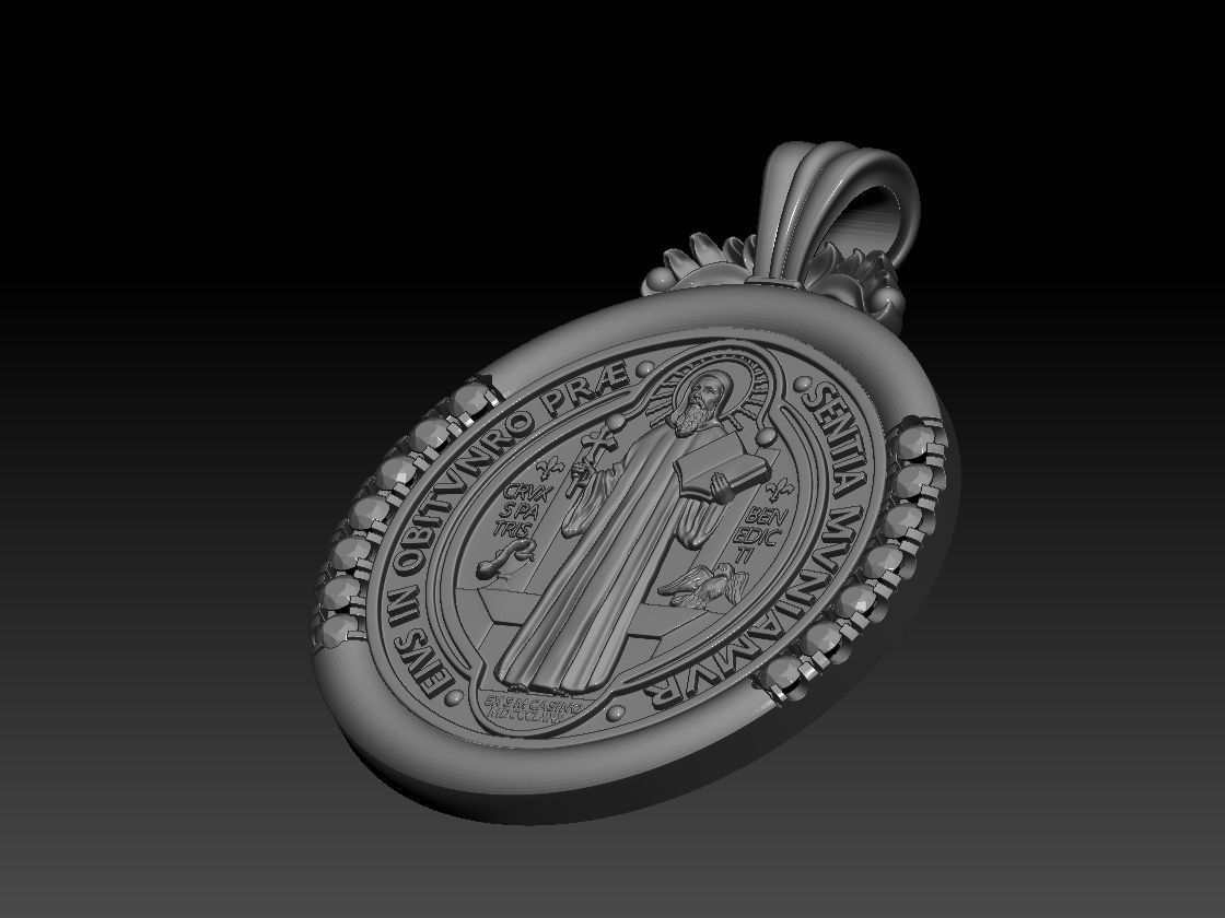 Saint Benedict Medal diamond pendant 3D print model 3D print model_3