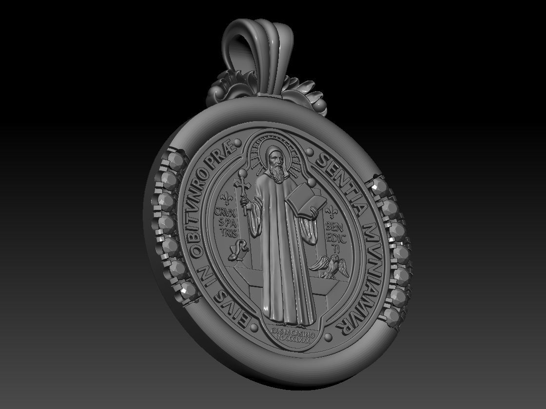 Saint Benedict Medal diamond pendant 3D print model 3D print model_4
