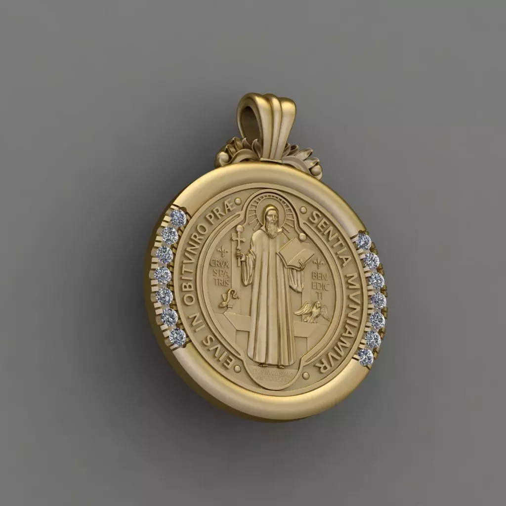 Saint Benedict Medal diamond pendant 3D print model 3D print model_0