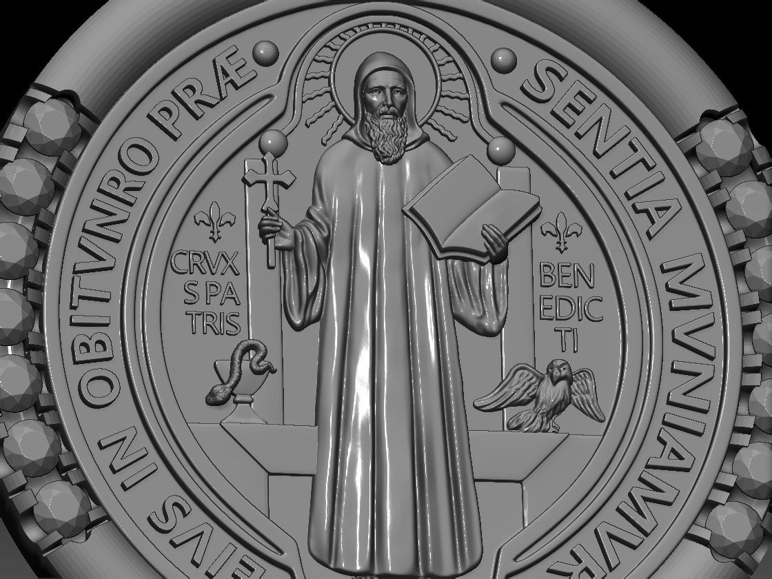 Saint Benedict Medal diamond pendant 3D print model 3D print model_5