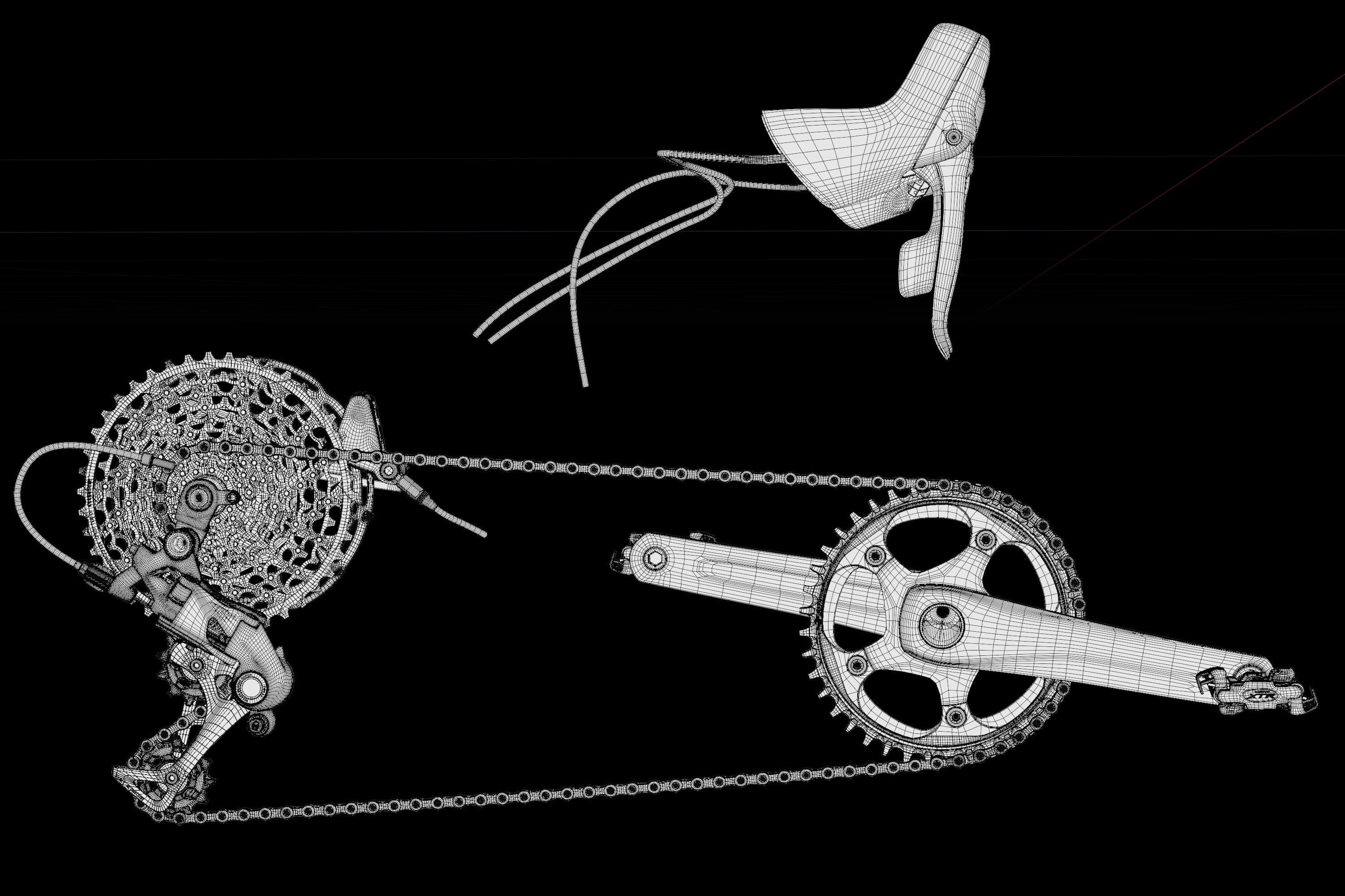Sram Rival Groupset and Shimano XTR pedals 3D model_2