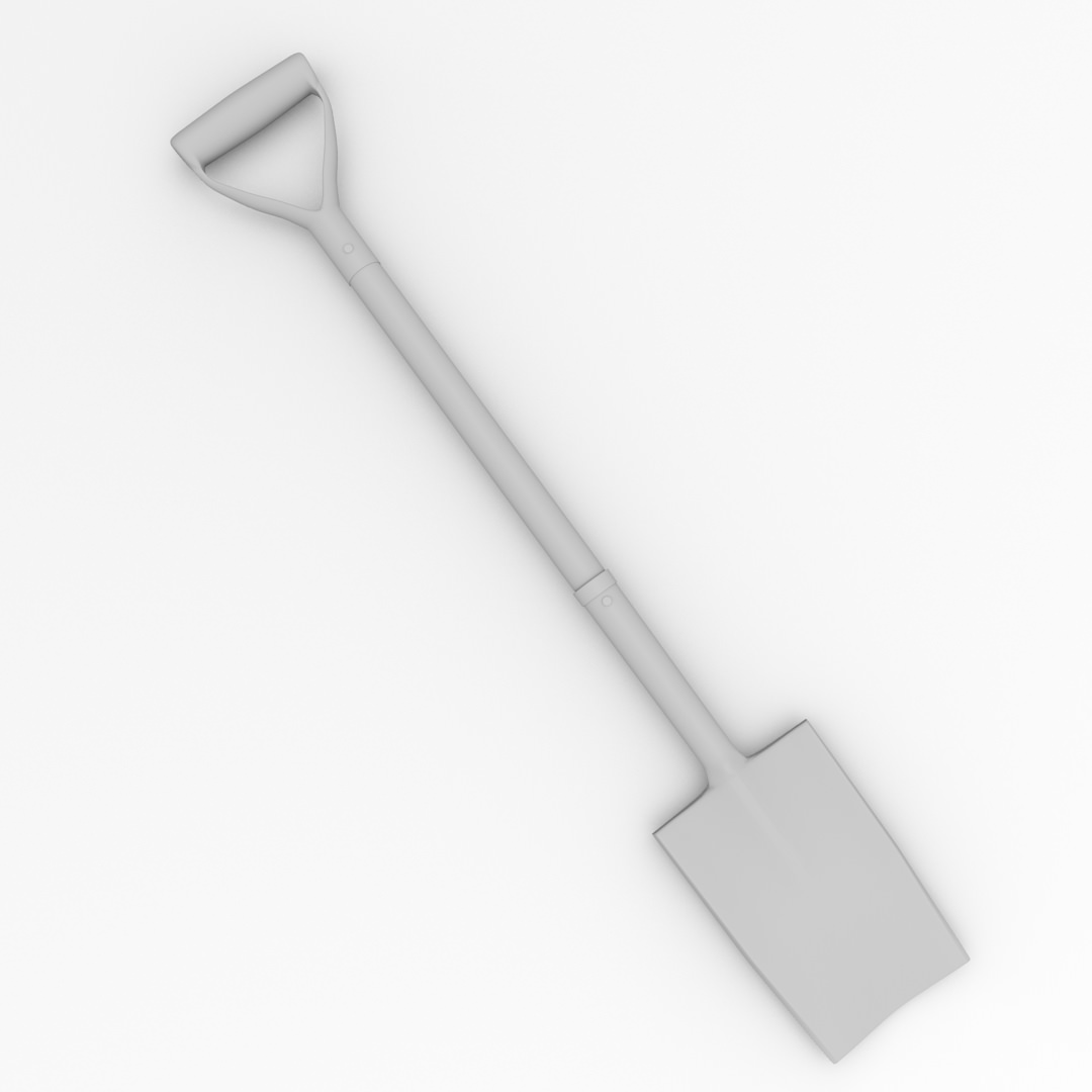 Spade shovel with wooden handle 3D model_3