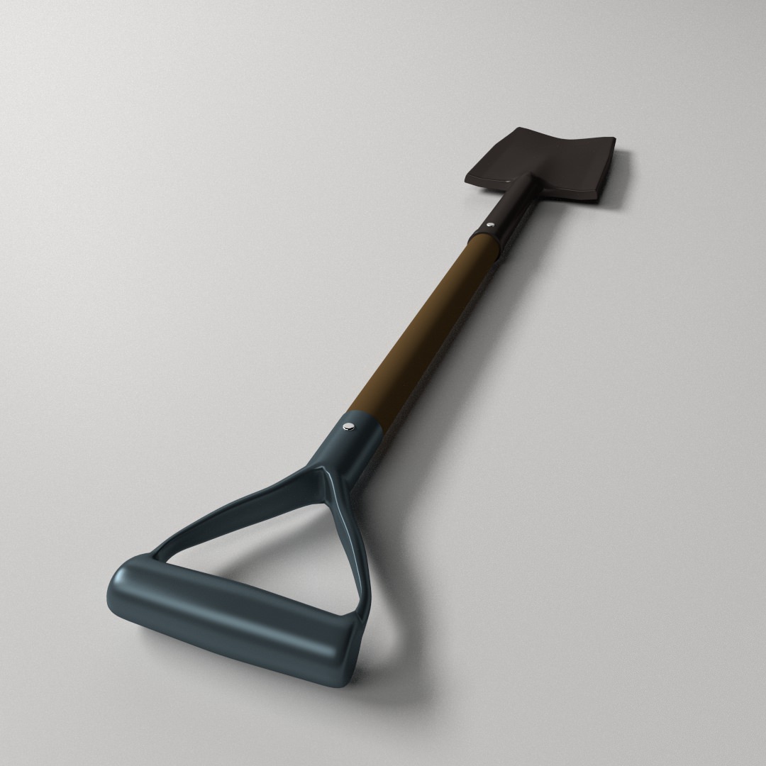 Spade shovel with wooden handle 3D model_1