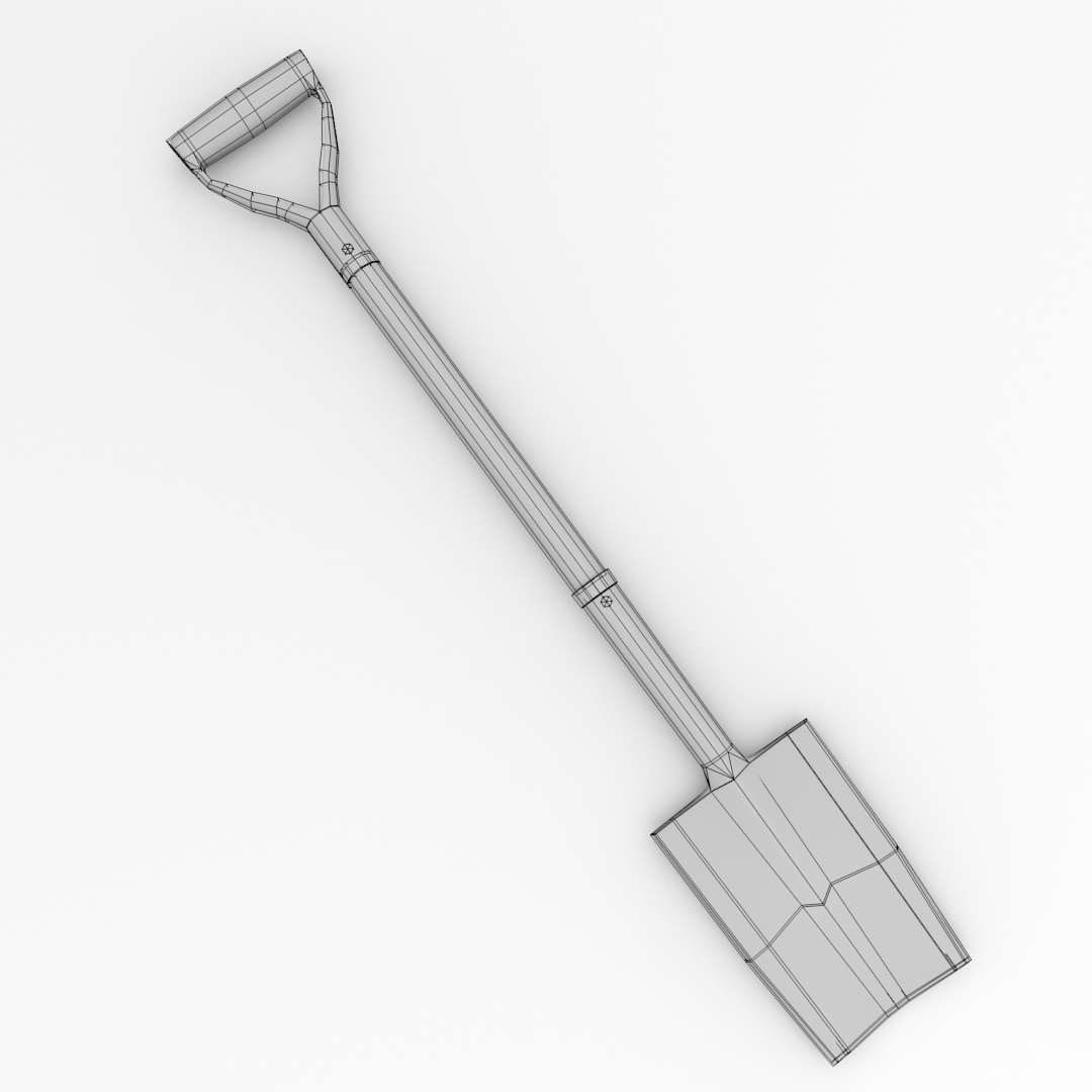 Spade shovel with wooden handle 3D model_4