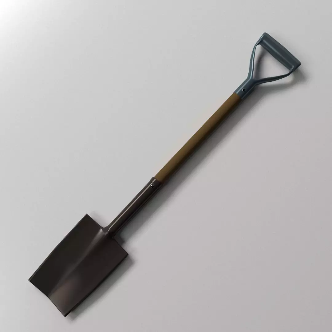 Spade shovel with wooden handle 3D model_0
