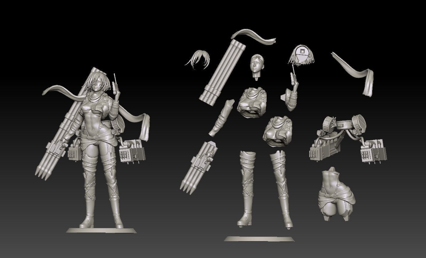 Mikasa Ackerman  Semi-Realistic with Bare Torso 3D print model_1