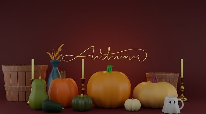 Cozy Autumn Vibes - Fall Decor Collection Low-poly 3D model