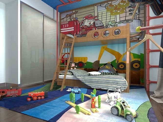 Boy bedroom furniture - Modern Children Room - Bed Room 3D model 3