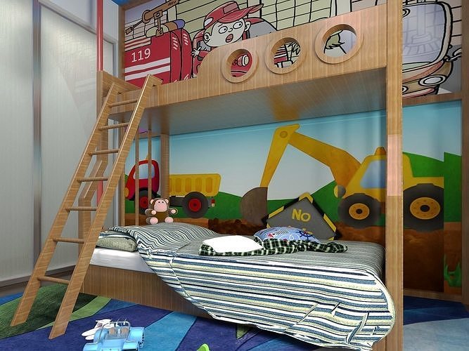 Boy bedroom furniture - Modern Children Room - Bed Room 3D model 4
