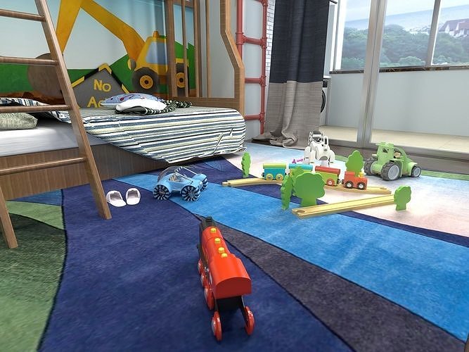 Boy bedroom furniture - Modern Children Room - Bed Room 3D model 6