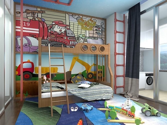 Boy bedroom furniture - Modern Children Room - Bed Room 3D model 5