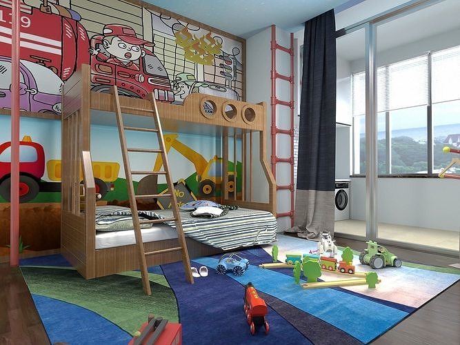 Boy bedroom furniture - Modern Children Room - Bed Room 3D model 7