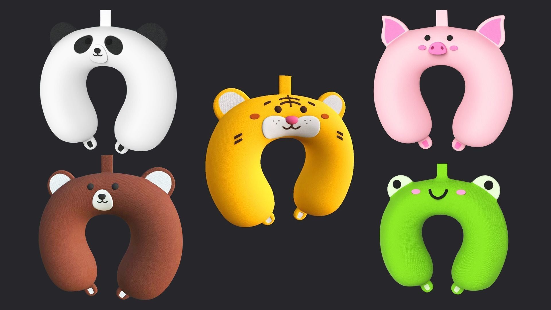 Set 5 Cartoon Animal U-Shaped Neck Pillow Low-poly 3D model_9