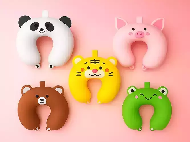 Set 5 Cartoon Animal U-Shaped Neck Pillow Low-poly 3D model Set 5 Cartoon Animal U-Shaped Neck Pillow Low-poly 3D model