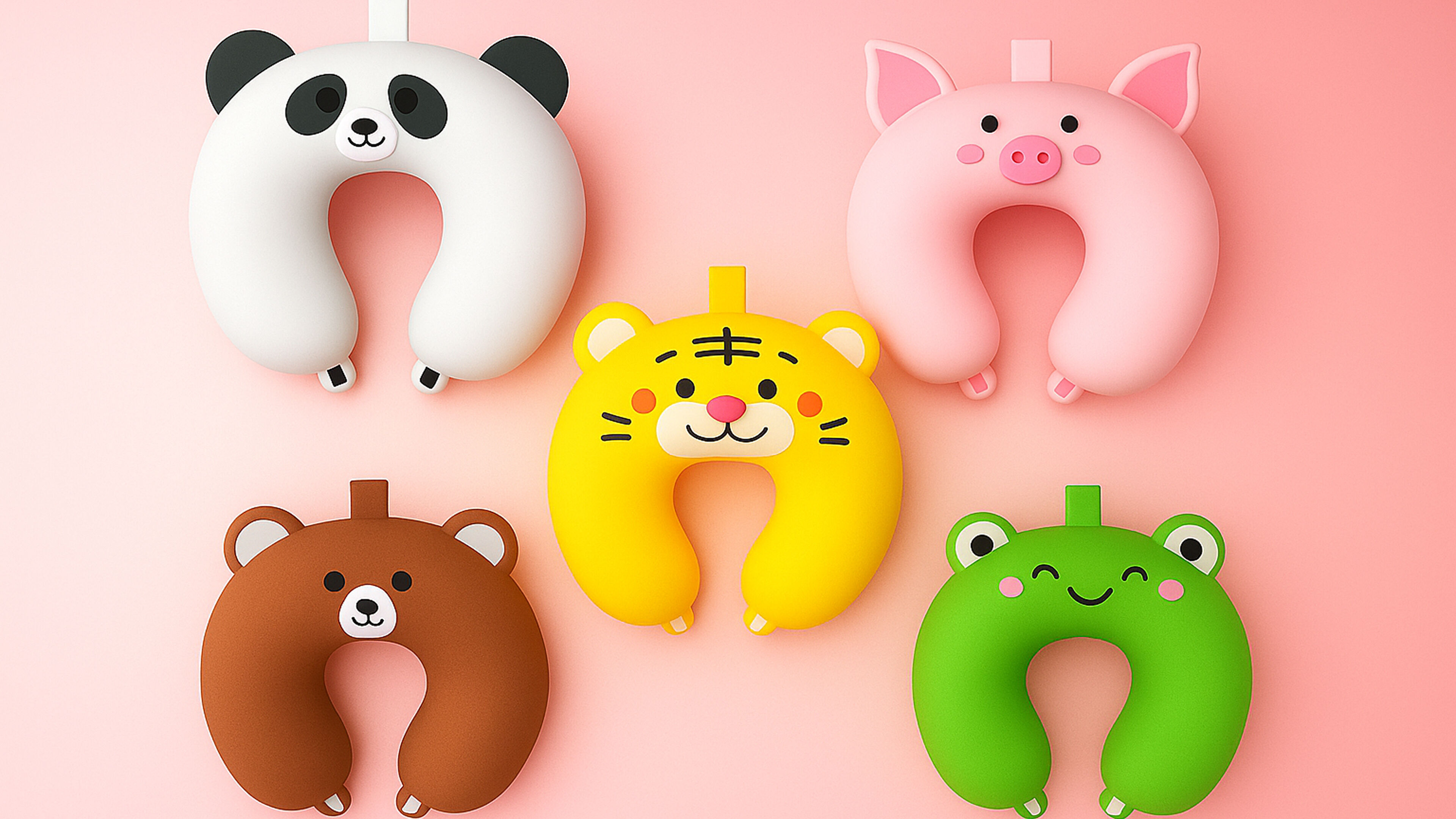 Set 5 Cartoon Animal U-Shaped Neck Pillow Low-poly 3D model_1