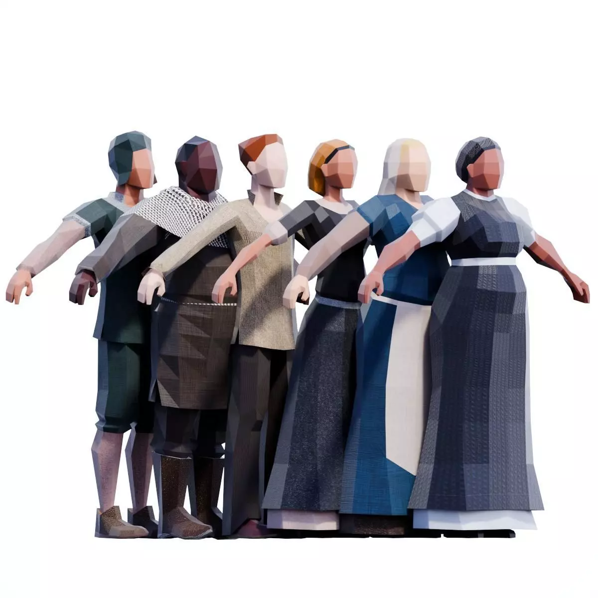 Mediaval Peasants - Animated and Rigged Low-poly 3D model