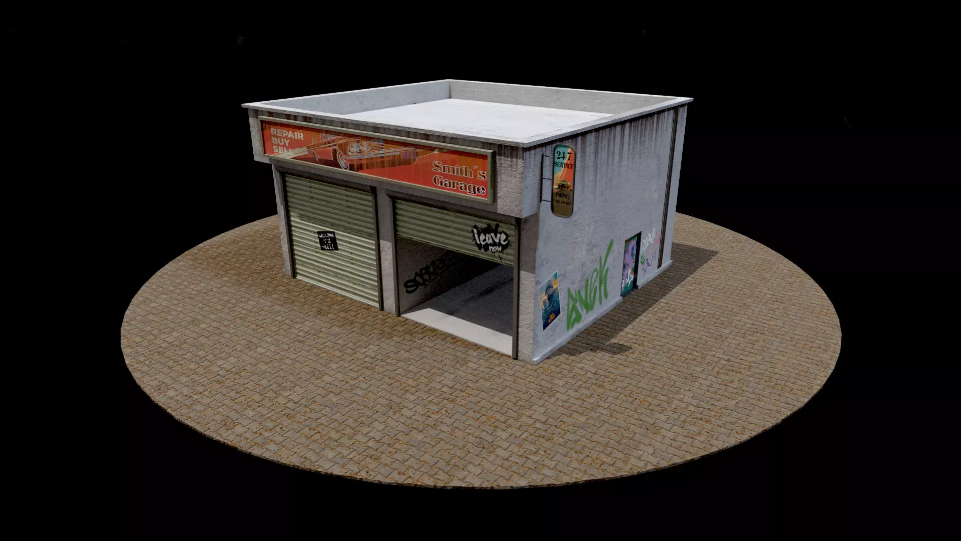 Abandoned Garage Game Low-poly 3D model_0