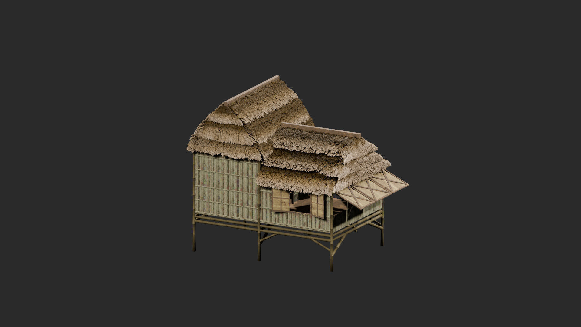 Thatched Wooden House 1  3D model_3
