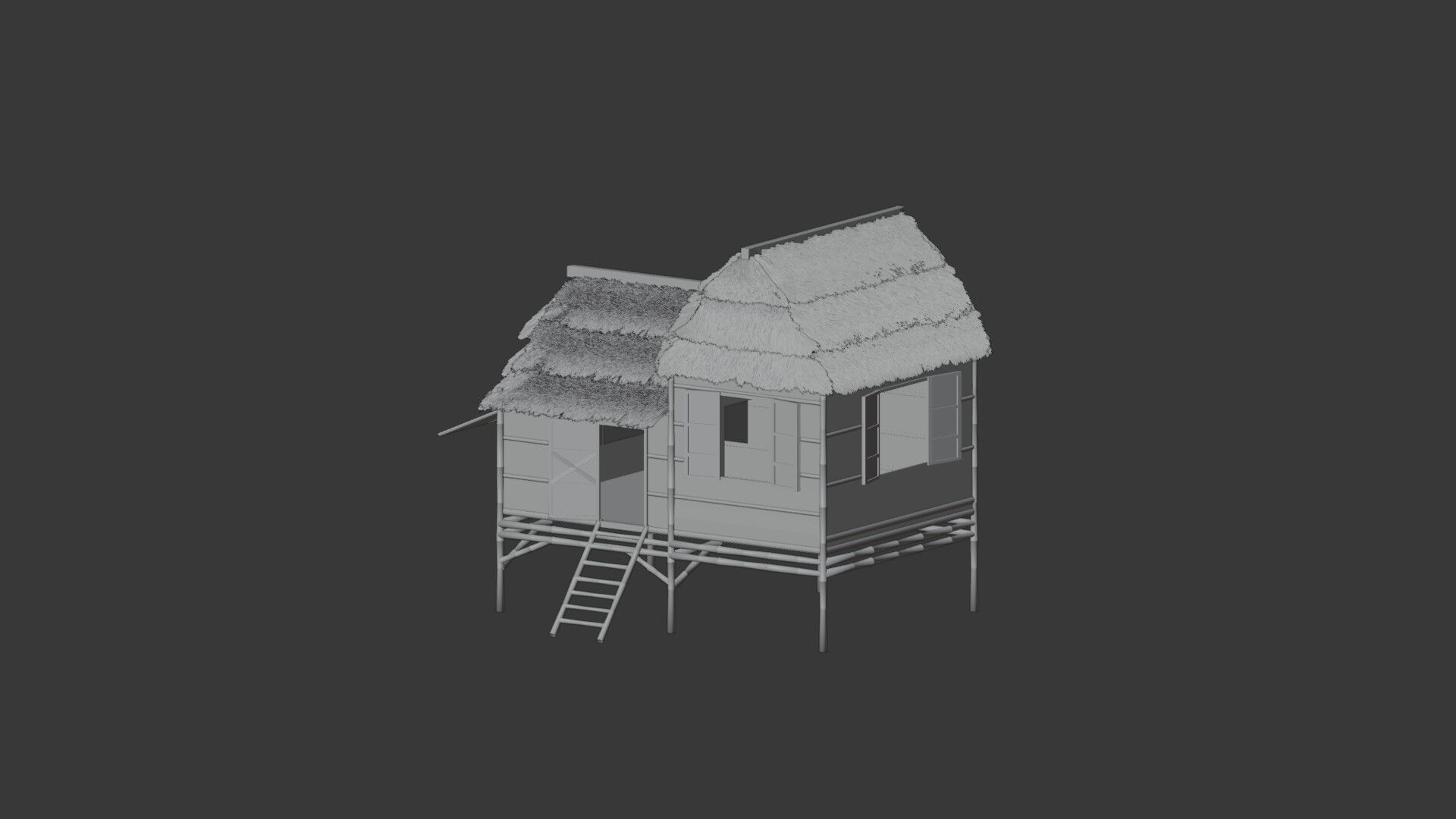 Thatched Wooden House 1  3D model_1